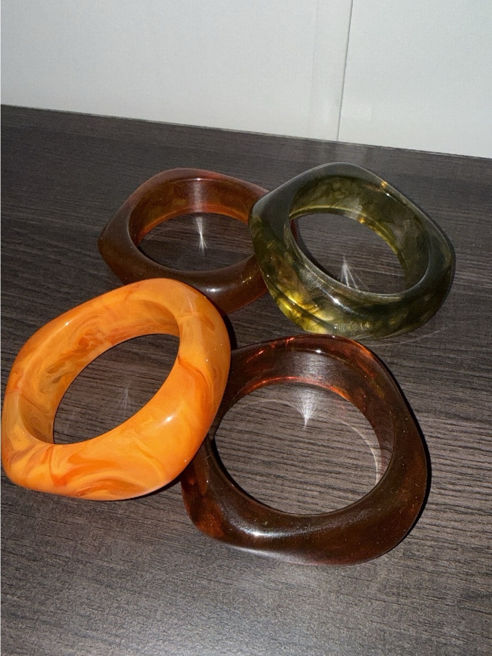 4pcs Chunky Marbled Orange and Brown Resin Bracelet Set